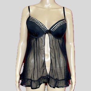 True Desire Black Sheer and Studded Negligee Size Large